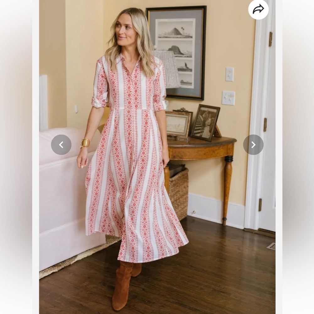 Julia Amory The JA Shirt Dress Currant Stripes Red White Maxi Midi Dress Medium